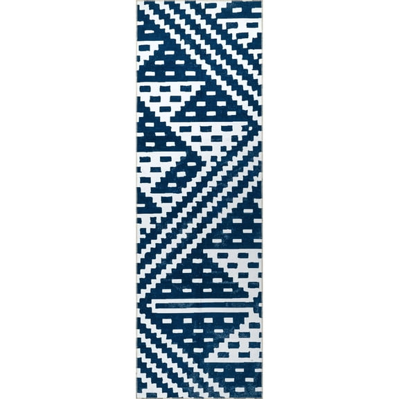 nuLOOM Chiara Machine Washable Modern Geometric Runner Rug, 2' 6" x 8', Navy