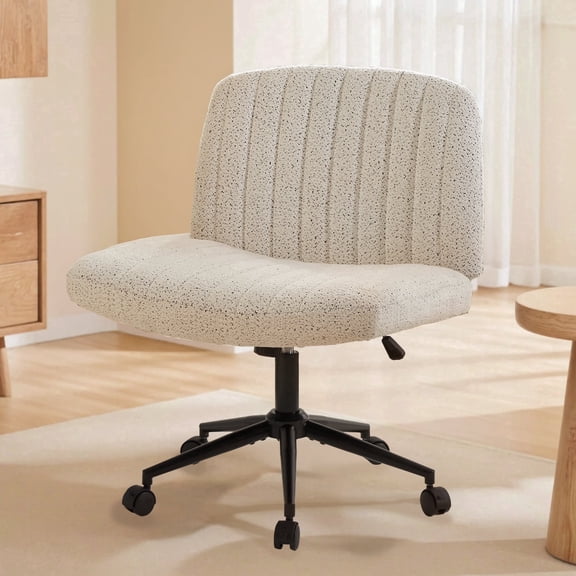 Ultifit Office Chair Armless Criss Cross with Wheels, Preminum Fabric Home Legged Desk Chair, Adjustable Swivel Computer Chair, Wide Seat Vanity Chair, White
