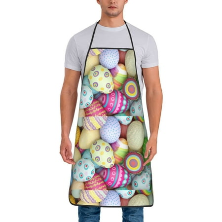 

Uemuo Colorful Easter Eggs Printed Bib Apron Adjustable Water and Oil Resistant Cooking Kitchen Chef Apron for Women Men