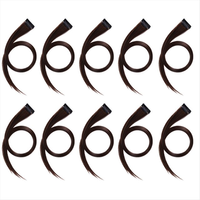 10 Uds. Horquilla de ExtensióN de Cabello Resaltada en ArcoíRis, Pinza de Pelo Larga y Recta, Recortable para Cabello de NiñA, Cabello Falso MarróN