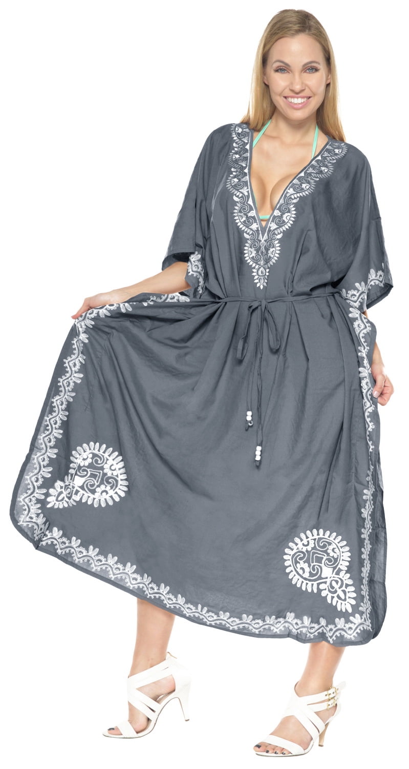 LA LEELA Women's Casual Caftan Dresses Sleepwear Beach Cover Up Solid Plain