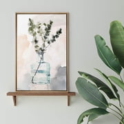 wall26 Framed Canvas Wall Art Dark Green Eucalyptus Tree in a Glass Vase Botanical Plants Watercolor Abstract Modern Relax/Calm Pastel for Living Room, Bedroom, Office - 24x36 inches