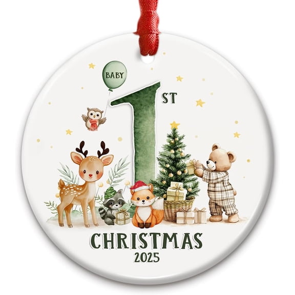 Baby's First Christmas Ornament 2025 - Infant, Newborn Ornament Keepsake, 1st for New Parents, Moms & Dads - Little Cutie Party Hanging Décor undefined