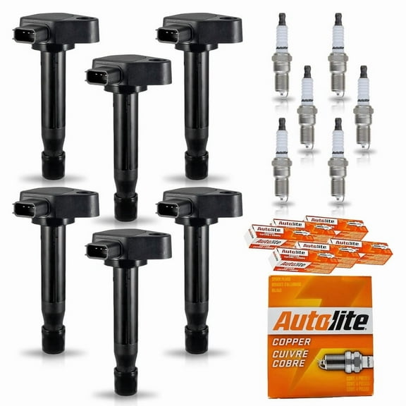Set of 6 ISA Ignition Coils and 6 Autolite Spark Plugs Compatible with 2004-2010 Honda Odyssey 3.5L V6 3471cc -ci Replacement for UF242