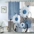 thumbnail image 4 of Floral Flower Shower Curtain, Daisy on Blue Gray White Abstract Modern Bakcground Fabric Shower Curtains,Rustic Bathroom Curtain Liner with Hooks,69X84in, 4 of 6