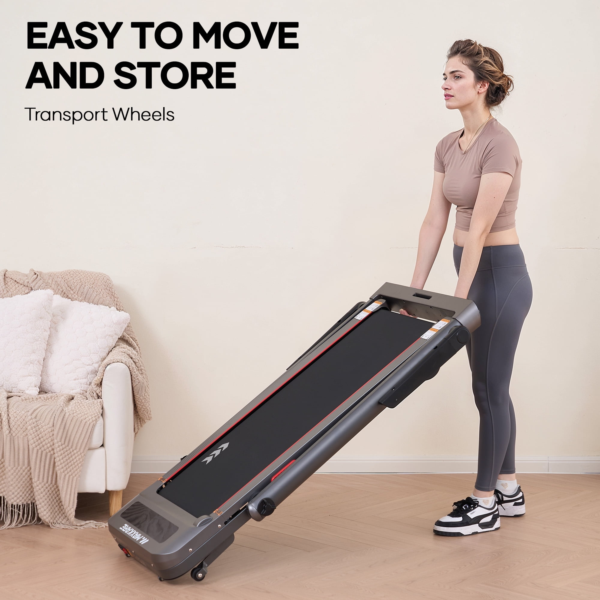 MaxKare Auto Incline 2-in-1 Walking Pad Treadmill 3.0HP with 26" LED Touch Screen and Remote, Foldable Treadmill with Bluetooth and Video Game, 286lbs