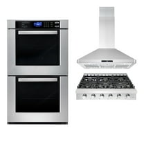 3 Piece Kitchen Package With 36" Slide-In Gas Cooktop 36" Island Range Hood 30" Double Electric Wall Oven
