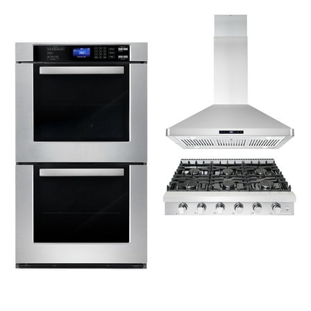 3 Piece Kitchen Package With 36" Slide-In Gas Cooktop 36" Island Range Hood 30" Double Electric Wall Oven