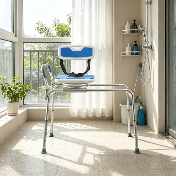 Sliding Shower Chair with Swivel Seat, 400 lbs Tub Transfer Bench with Padded Arms & Backrest, Height Adjustable, for Seniors & Disabled