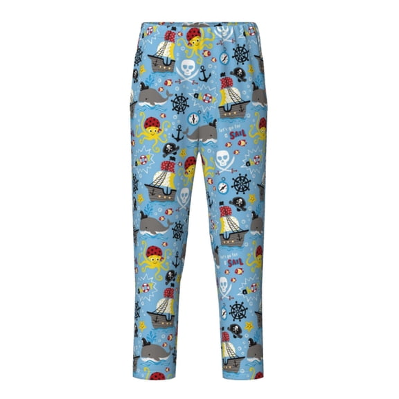 Xecao Pirate Marine Animals Print Teenagers' Pajama Pants Long Sleep Pants Soft Elastic Waist Pajama Bottoms Elastic waist with 2 Pockets 5-16 Years-XS(5-6)