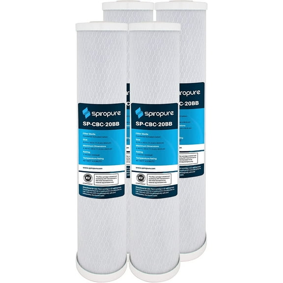 SpiroPure SP-CBC-20BB 20x4.5 1 Micron NSF Certified Coconut Shell Carbon Block Water Filter Cartridge CB-45-2001 (Case of 4)