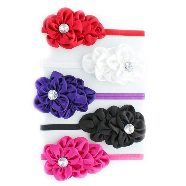 My Lello 5 Pack Infant Baby Satin Cascading Flower Elastic Headband