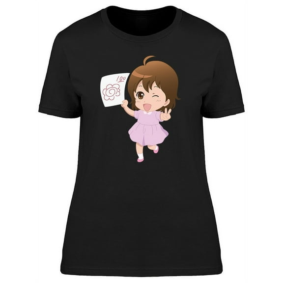 Cute Little Girl Kawaii Cartoon T-Shirt Women -Image by Shutterstock, Female Large