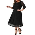 thumbnail image 7 of Agnes Orinda Women's Plus Size Formal Dress Floral Lace Scooped Neckline 3/4 Sleeves with Pocket Knit Cocktail Party Dresses 2X Black, 7 of 7