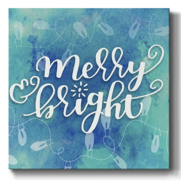 Merry and Bright Twinkle Light Handlettering- Gallery Wrapped Canvas