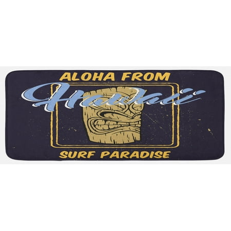 

Tiki Bar Kitchen Mat Aloha from Hawaii Surf Paradise Retro Style Tiki Vintage Plush Decorative Kitchen Mat with Non Slip Backing 47 X 19 Indigo Apricot Pale Blue by Ambesonne