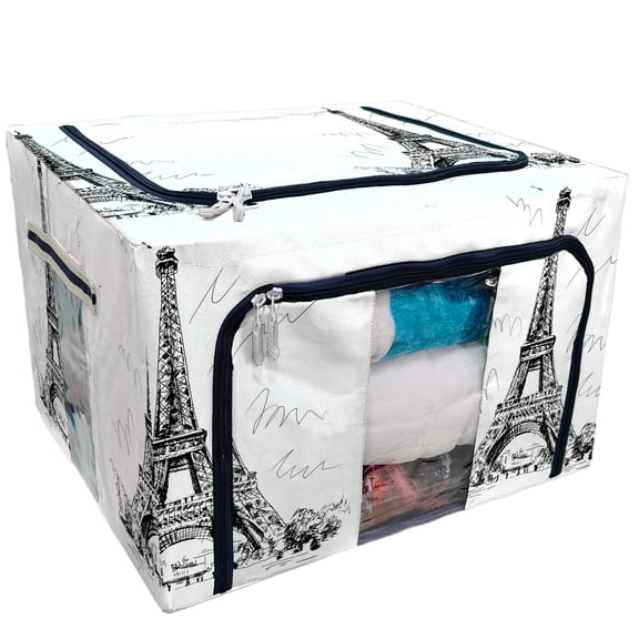 PKQWTM Eiffel Tower d Storage Bag Clear Window Storage Bins Boxes Large Capacity Foldable Stackable Organizer With Steel Metal Frame For Bedding,Clothes,Closets, Bedrooms