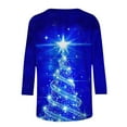 thumbnail image 5 of Womens Tops Casual Round Neck Christmas Print Three Quarter Sleeve Versatile Blue Tshirts for Women XXXXL, 5 of 5