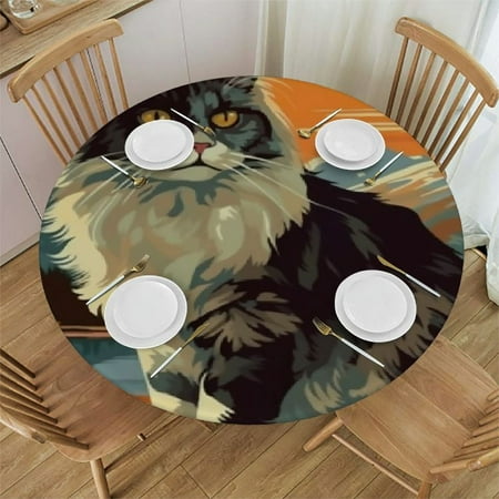 

Ullo0ord Animal Black Cat Round Fitted Tablecloth with Elastic Edge Fitted Table Cloth for Round Table Circular Table Cover Waterproof Wipeable Round Elastic Table Cloth 38 -42