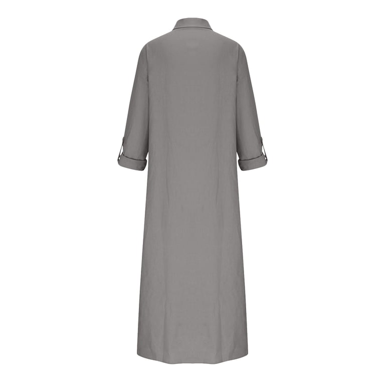 charcoal grey casual dress Bigersell Cocktail Dress Summer Female Button-Donw 3/4 Sleeve Maxi Casual Dress Style D-110 Dresses Ladies 2024 Plus Size Summer Dresses , Gray 4XL,