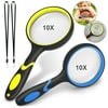 EEEkit 2pcs Handheld Magnifying Glass Set, 10X Magnification for Seniors, 75mm Lens with Non-Slip Handle, for Reading, Insect Observation, and Science Activities