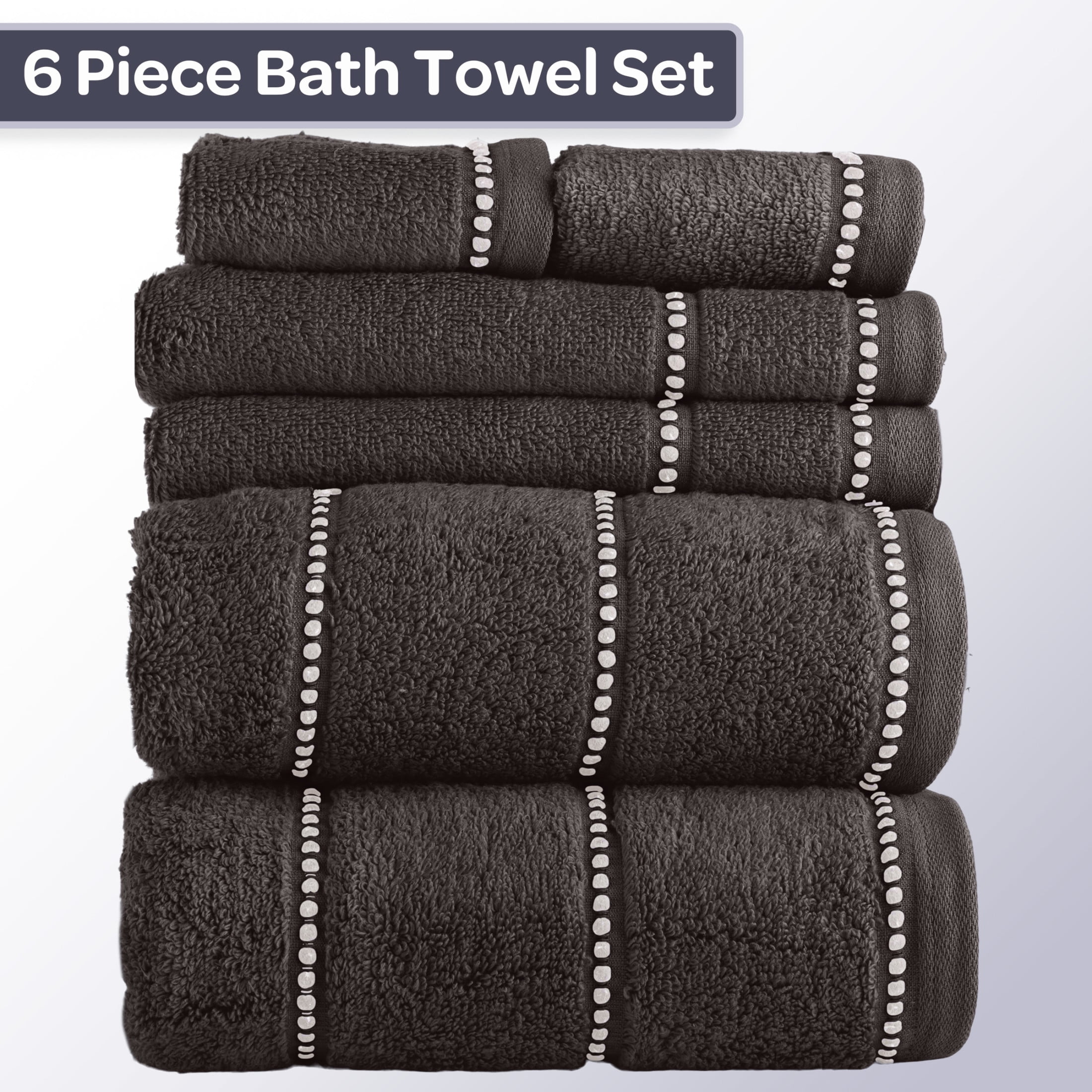 Lavish Home 6-Piece Quick Dry Bath Towels Set - 100% Cotton Towel Set for Bath, Gym, and Spa (Charcoal)