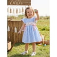 thumbnail image 2 of Toddler Baby Girl Easter Outfit Rabbit Embroidery Fly Sleeve Crewneck Smocked Dresses Bowknot Plaid A-line Dress Cute Summer Clothes 6M-5T, 2 of 10