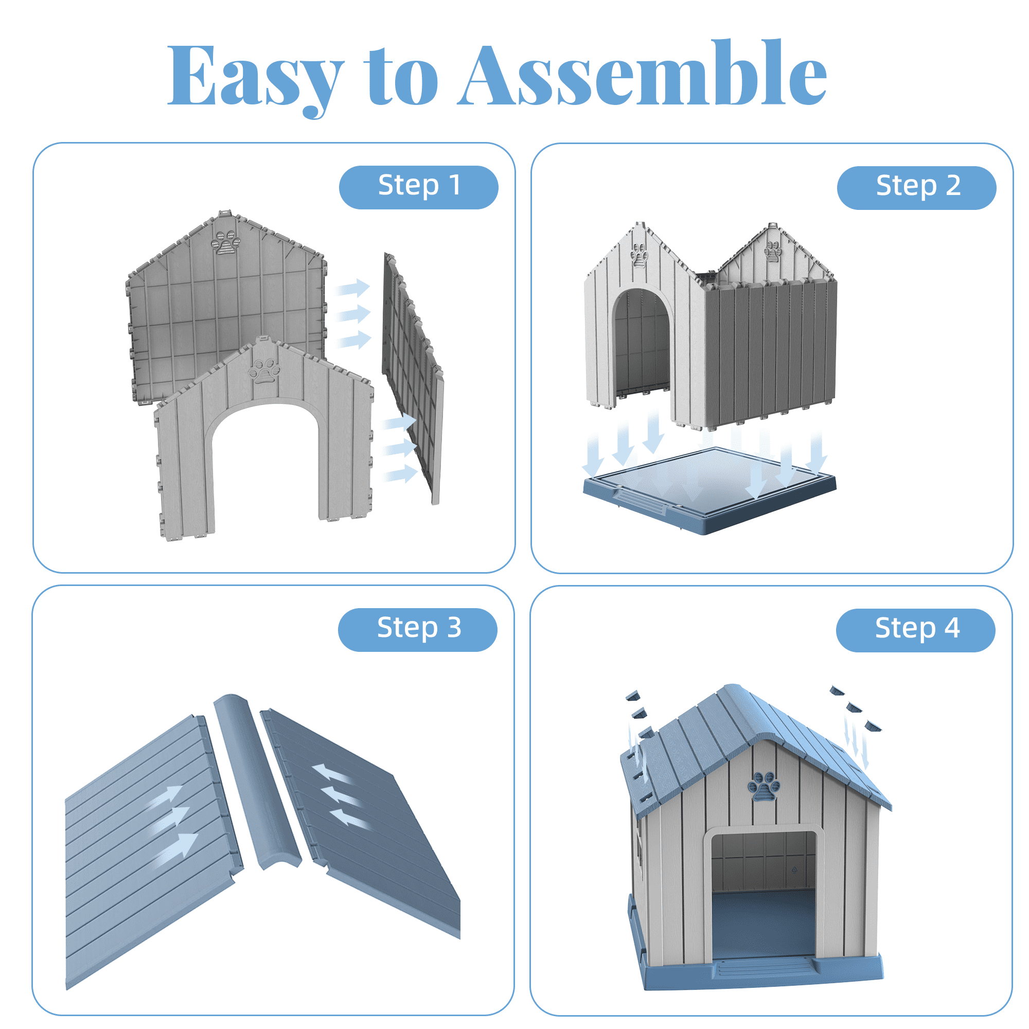Joxxoaa Dog House Resin Outdoor Dog Kennel - Weatherproof Small Dog House for Indoor Use (Blue),Father's Day Gift