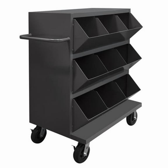 Durham  14 Gauge 9 Opening Mobile Storage Bin with 1 Top Shelf & Tubular Push Handled - Gray - 36 in.