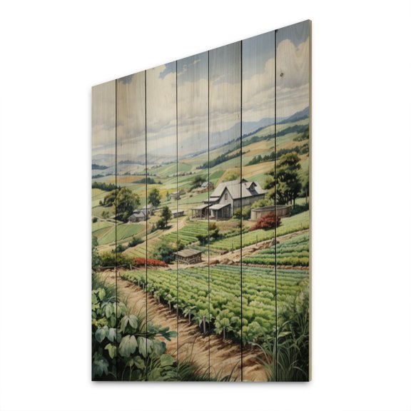 Designart "Farmhouse Country Charm II" Landscape & Nature Print on Natural Pine Wood