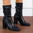 thumbnail image 2 of Pandaie Women's Mid Calf Chunky Heel Short Boots Party Daily Work Fashion Classic PU Slouchy Booties Fall Walking Shoes Black 8, 2 of 5