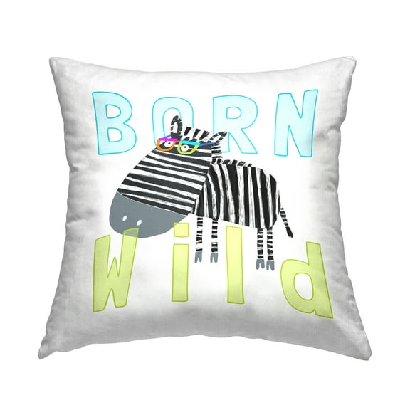 Stupell Industries Born Wild Zebra Phrase Square Decorative Printed Throw Pillow, 18 x 18