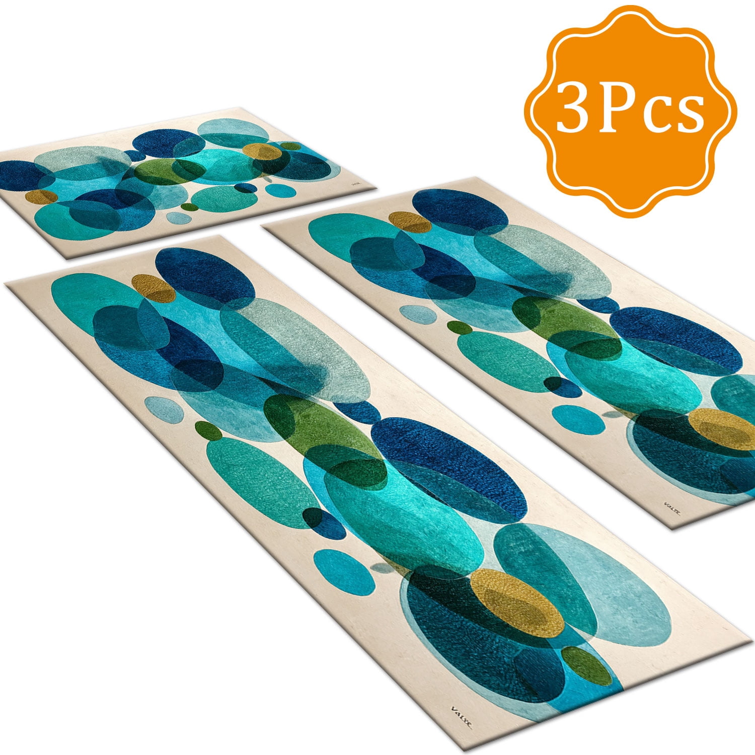 3 Piece Kitchen Rug Set, Non-Slip And Washable, Abstract Pattern Kitchen Hallway Rug, Soft And Comfortable, Suitable For Sinks, Floors, Entrances, Hallways and Bathrooms