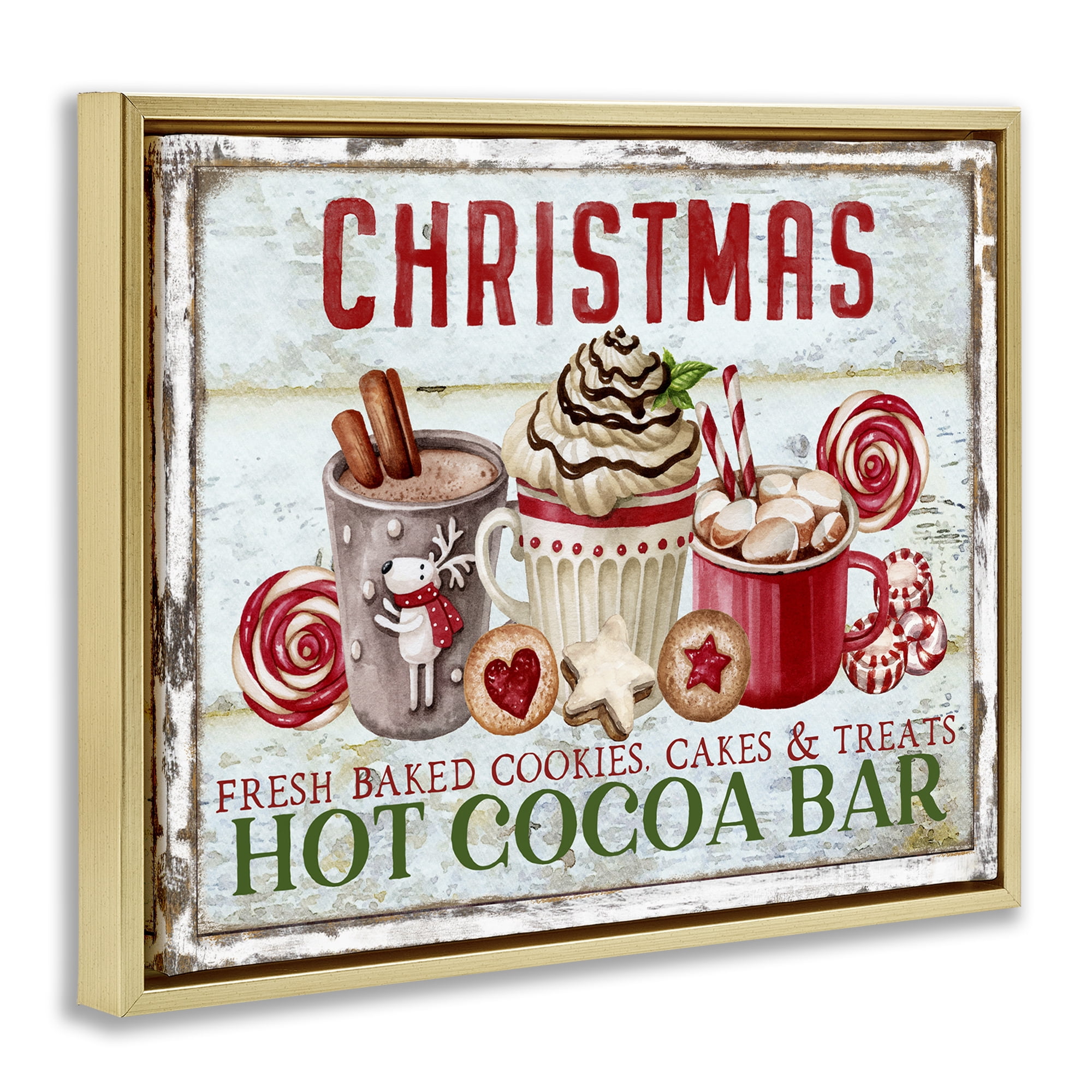 Stupell Industries Festive Hot Chocolate Holiday Painting Gold Floater Framed Canvas Art Prints Wall Art, 31 x 25