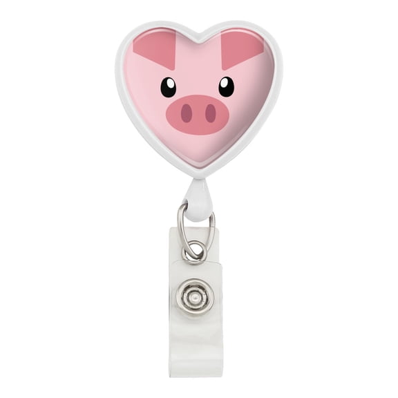 Pig Face Farm Animal Heart Lanyard Retractable Reel Badge ID Card Holder