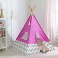 thumbnail image 4 of KidKraft Deluxe Bamboo and Canvas Play Teepee, Children's Furniture – Pink and Chevron, 4 of 5