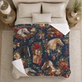 thumbnail image 5 of Elegant Horse Head Portraits Holiday Florals Boxes Navy, Festive Holiday Scene, Warm Flannel Blanket for Ranch House and Living Room, Horse Lovers Valentine's Day Gift, Rustic Home Decor, 5 of 9