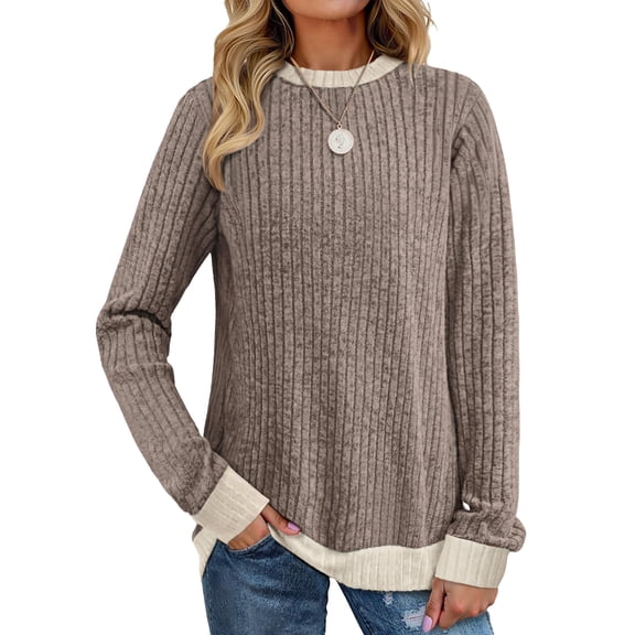 MOSHU Color Block Sweaters for Women Crewneck Long Sleeves Fashion Tops Pullover Fall Lightweight Women Sweaters