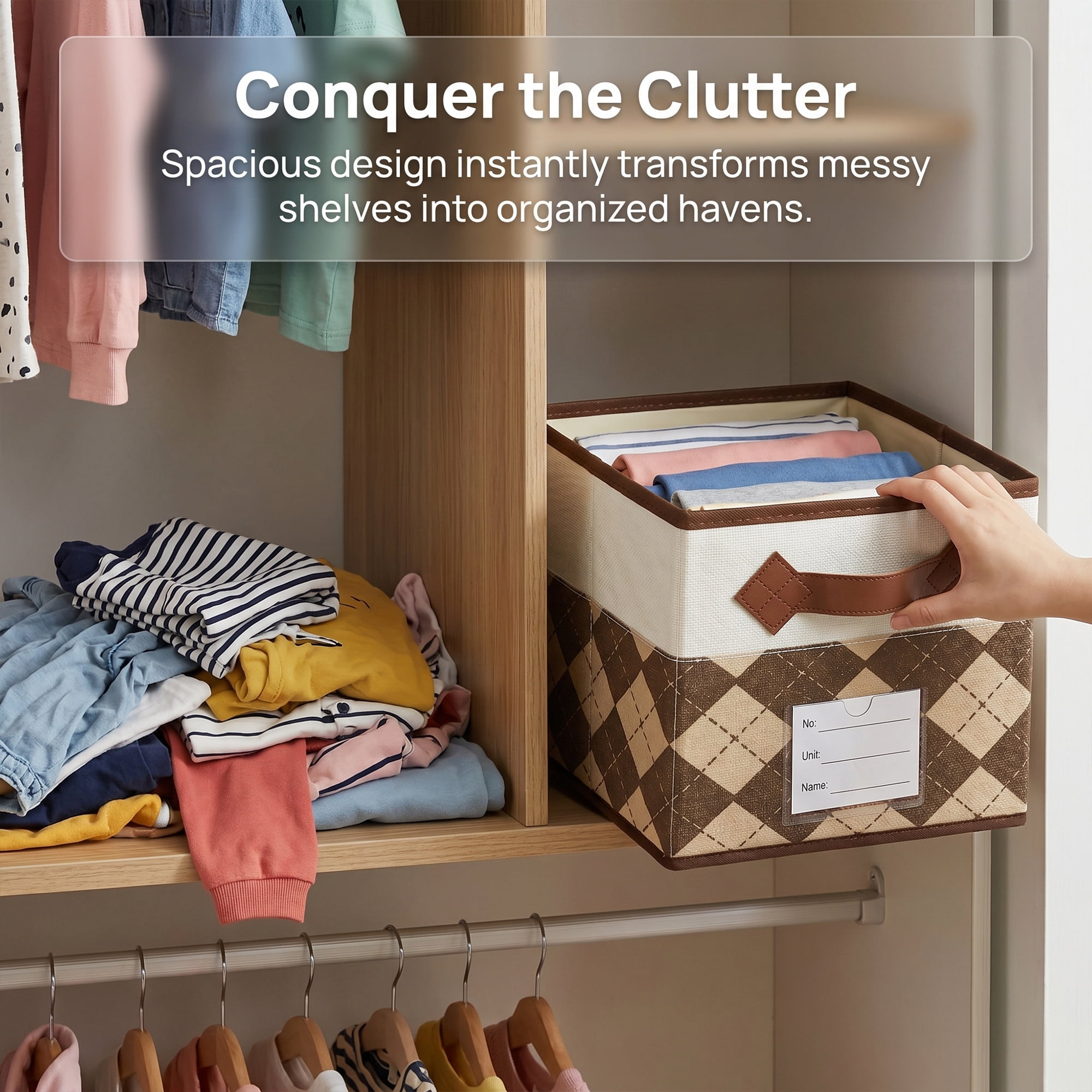 Unique Bargains Cube Collapsible Storage Basket for Organizing Clothes Books Beige Coffee