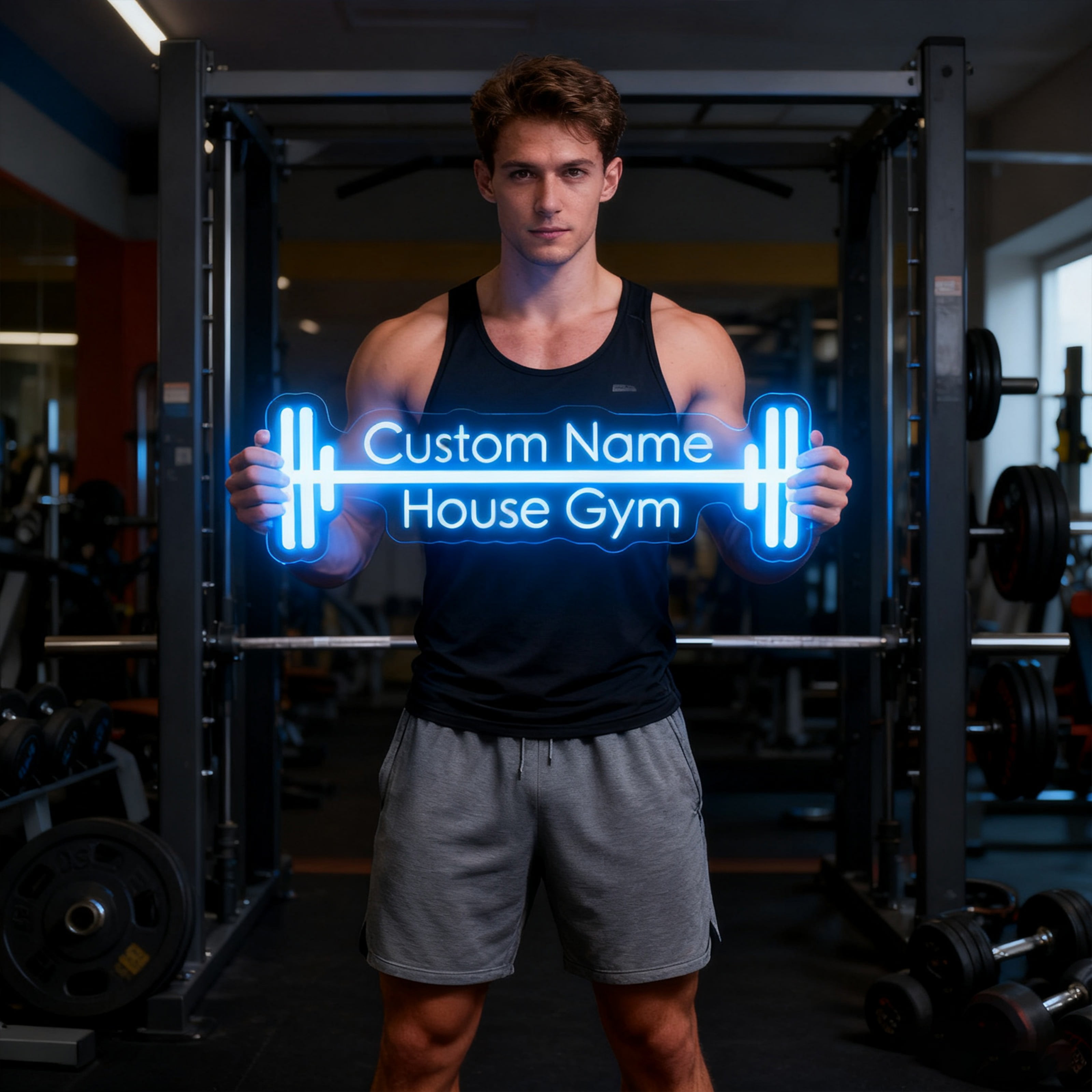UPONRAY Two Lines Barbell Custom Neon Signs, Usb Powered with Adjustable Brightness Wall Decor for Gifts, Ice Blue, 14 inch