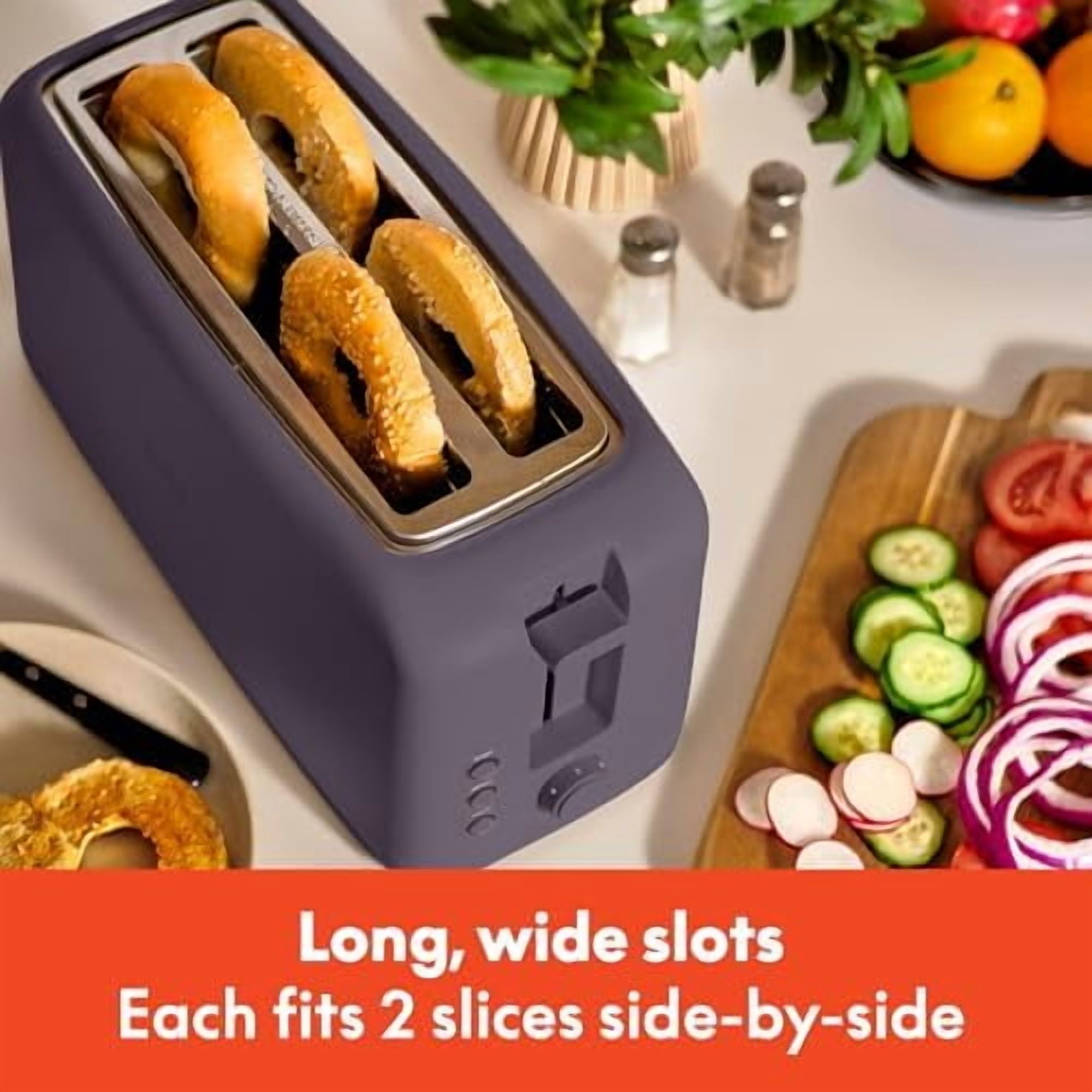 4 Slice Slim Toaster, Fits-anywhere™ Kitchenware, 6 Setting Shade Control with Reheat & Cancel Buttons, Fits Sourdough, 10” Long Slot, Anti Jam & Auto Shutoff, 900 Watt, Plum