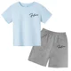 thumbnail image 3 of Conjunto de 2 piezas de camiseta y pantalones cortos informales con estampado de letras para niños y adolescentes a la moda para verano, 3 of 5