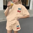 thumbnail image 6 of ATOGUTA Teen Outfits For Girls Kids Short Sleeve T-Shirts Elastic Waist Shorts Casual Summer 4th of July Clothing Sets Size 3T-15, Beige, 6 of 6