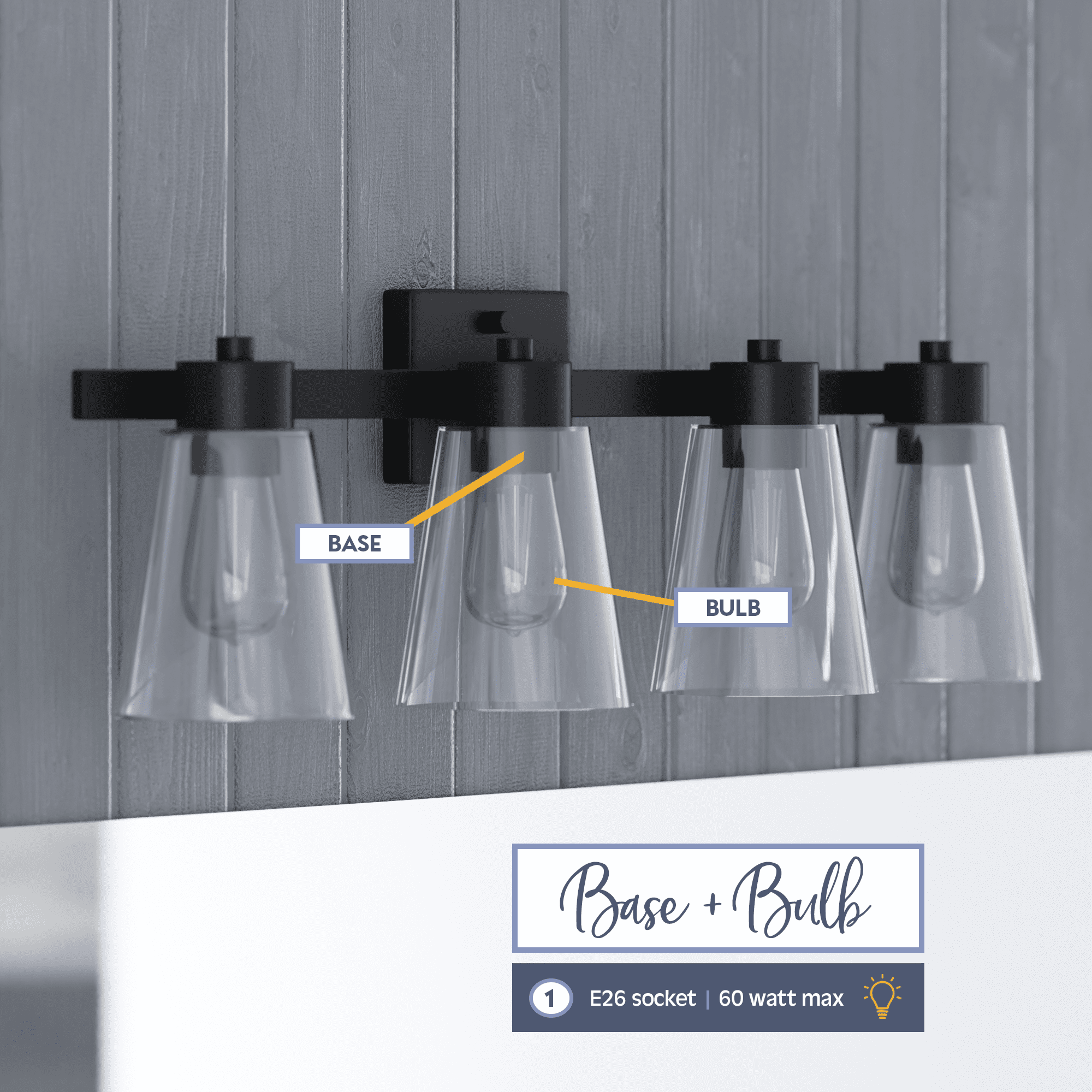 Prominence Home Fairendale 4-Light Matte Black Bathroom Vanity Light with Clear Glass Shade