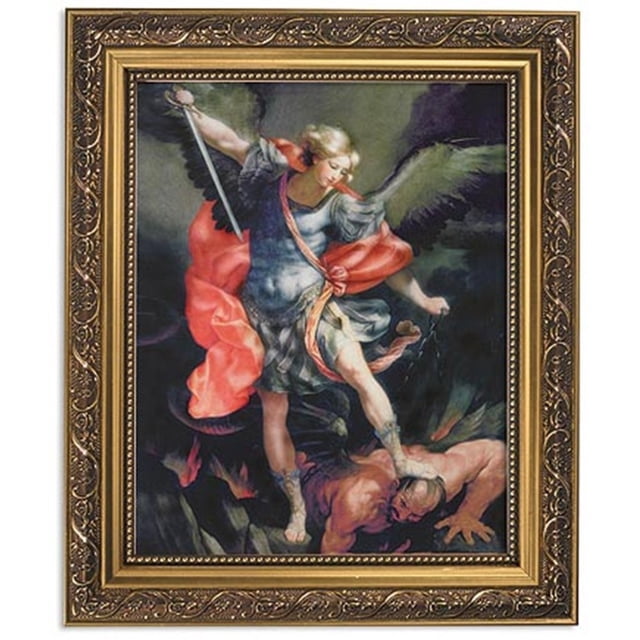 Gerffert Collection Saint Michael The Archangel Catholic Framed Portrait Print, 13 Inch (Orante Gold Tone Finish Frame)
