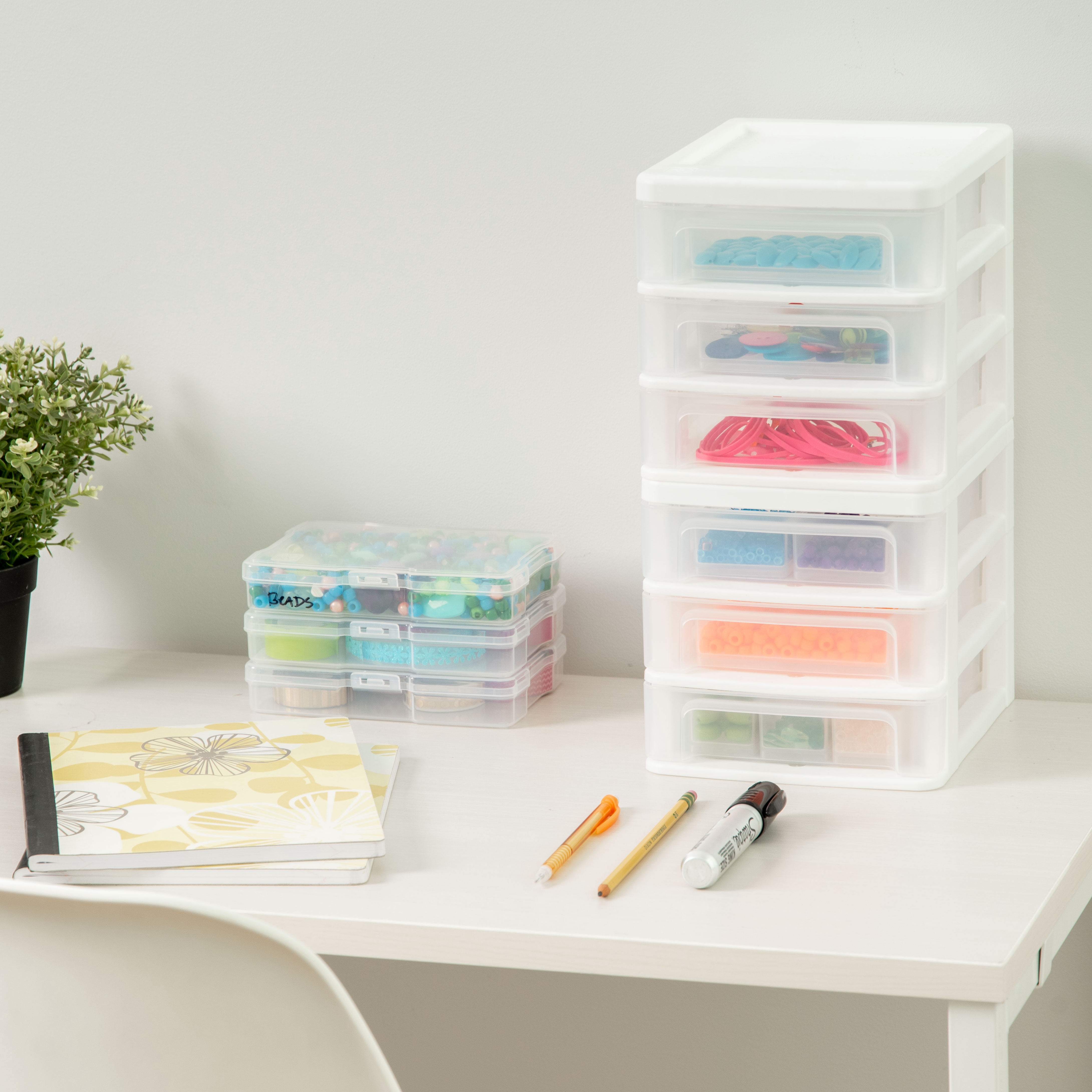 IRIS Small 3-Drawer Desktop Organizer, Stackable, for Office, School, Stationary, Makeup Organizer, Bathroom, Utility