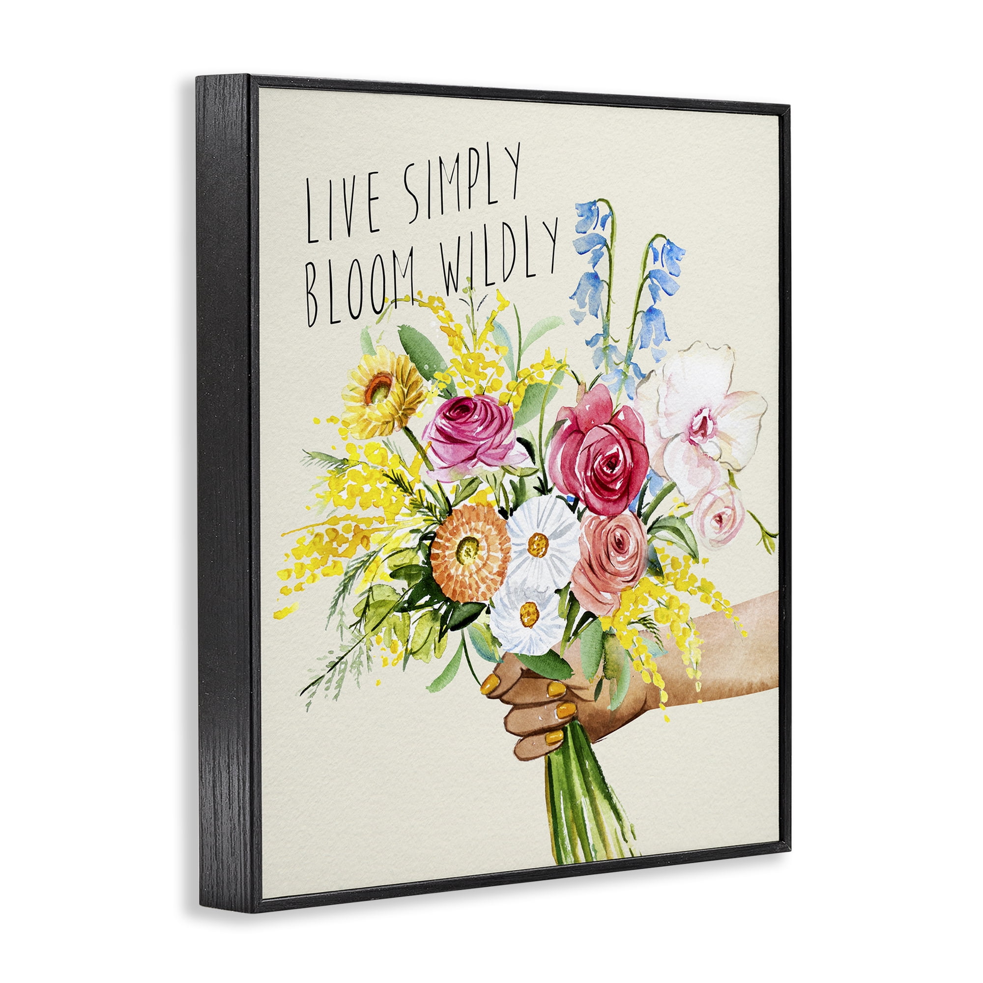 Stupell Industries Live Simply Bloom Wildly Botanical & Floral Painting Black Framed Art Print Wall Art, 11 x 14