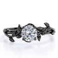 thumbnail image 1 of Anillo de compromiso bohemio JeenMata de moissanita de corte redondo de 2 quilates - Anillo de promesa vintage de moissanita - Chapado en oro negro, 1 of 6