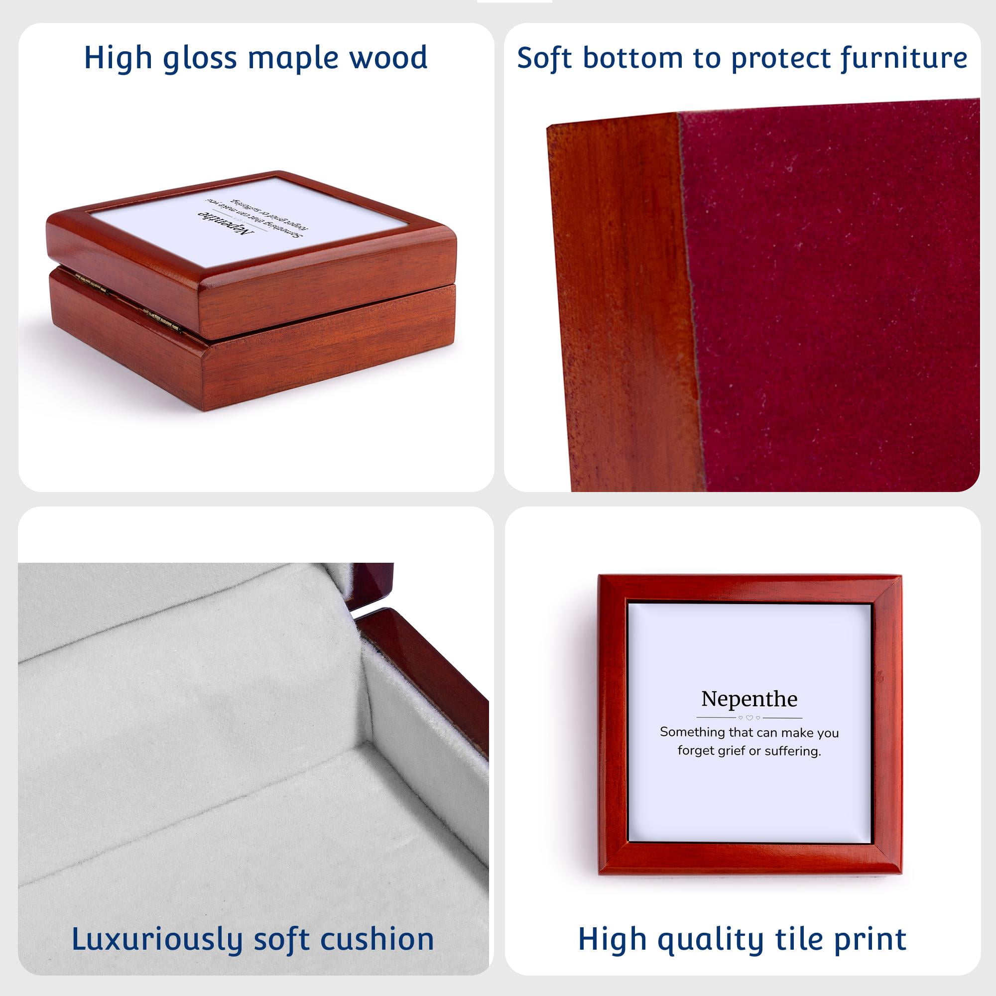 3dRose, Nepenthe and its meaning typography, Jewelry Box 5.5x5.5 inch with 4 inch tile