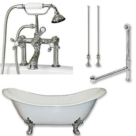 Cast Iron Double Ended Clawfoot Tub 67 X 30 With No Faucet Drillings And Complete Polished Chrome Modern Freestanding Tub Filler With Hand Held